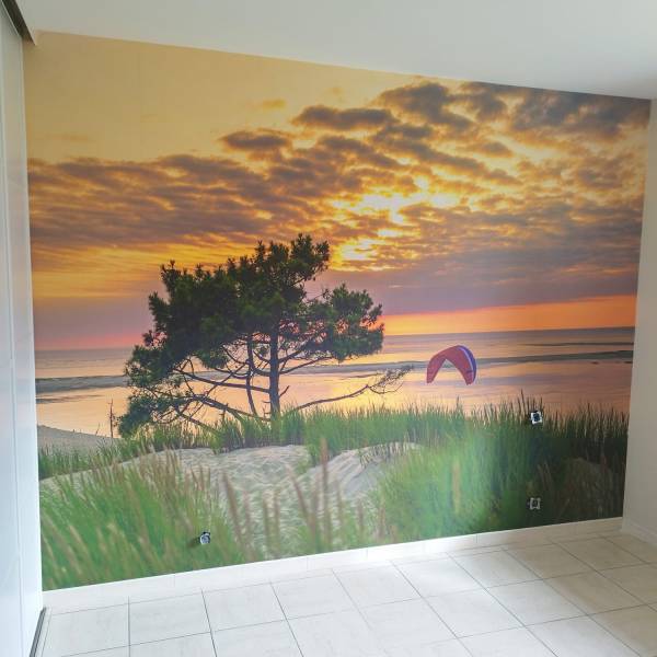Papier peint panoramique dune du pilat posé dans une chambre à SANGUINET